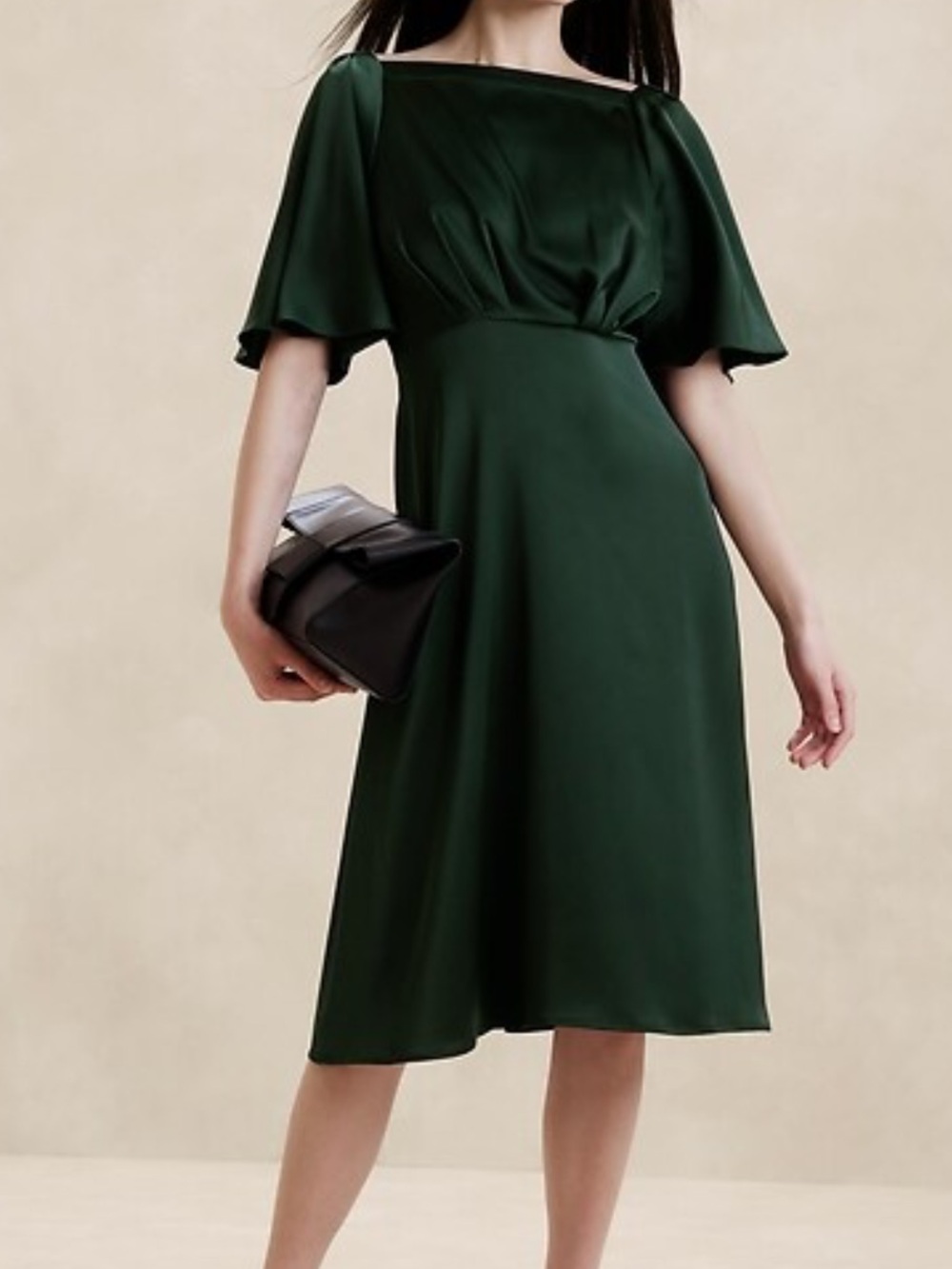 Banana Republic Factory Deep Green Dress with Short flutter Sleeves